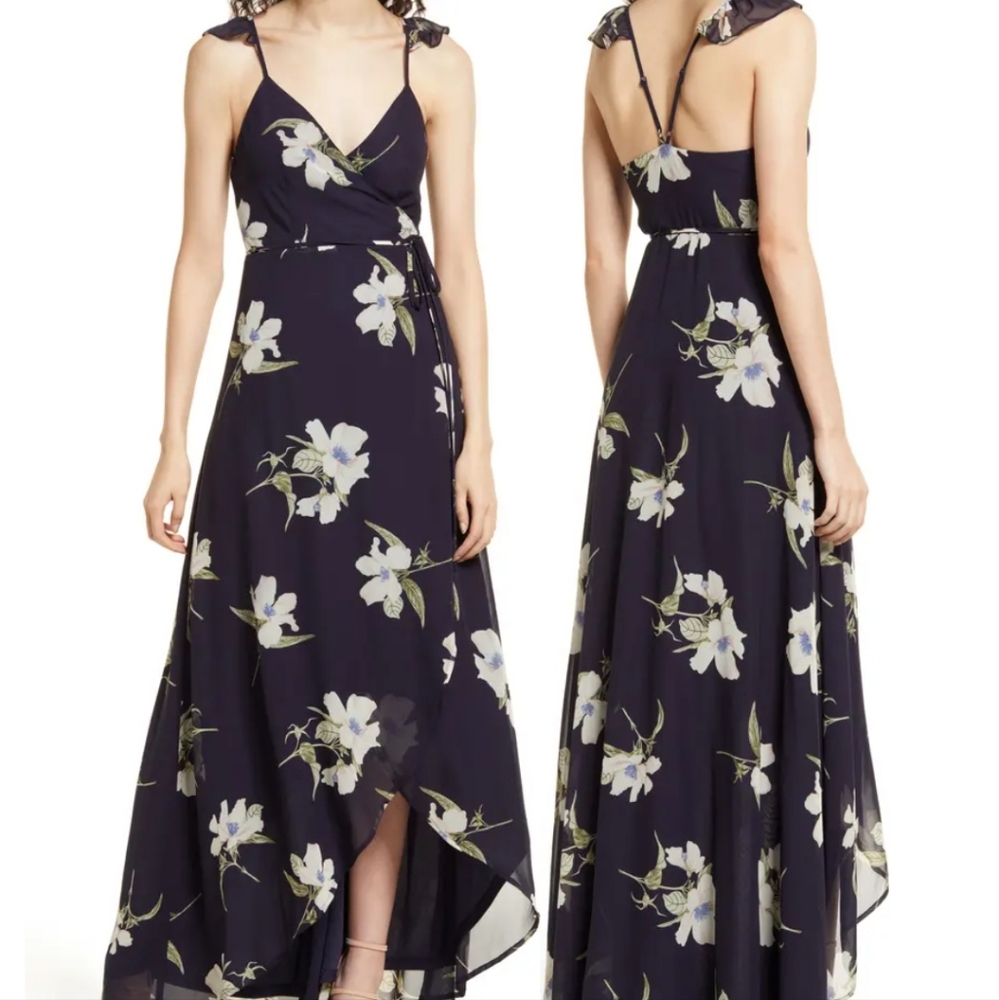 Lulu's Navy Floral Wrap Maxi Dress